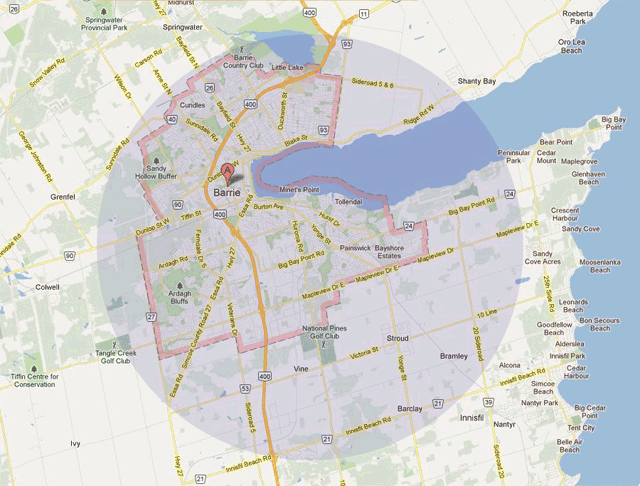 Barrie Furnace Repair Simcoe Country Service Map